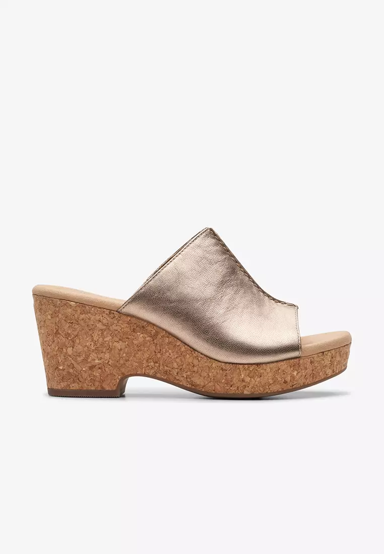 Discount on Clarks  shoes - SKU: Giselle Orchid Wedge Sandals Pewter Metallic