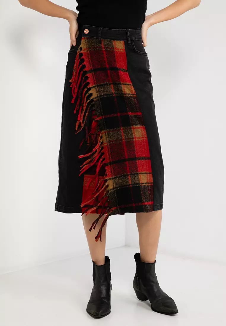 Tartan denim skirt cheap