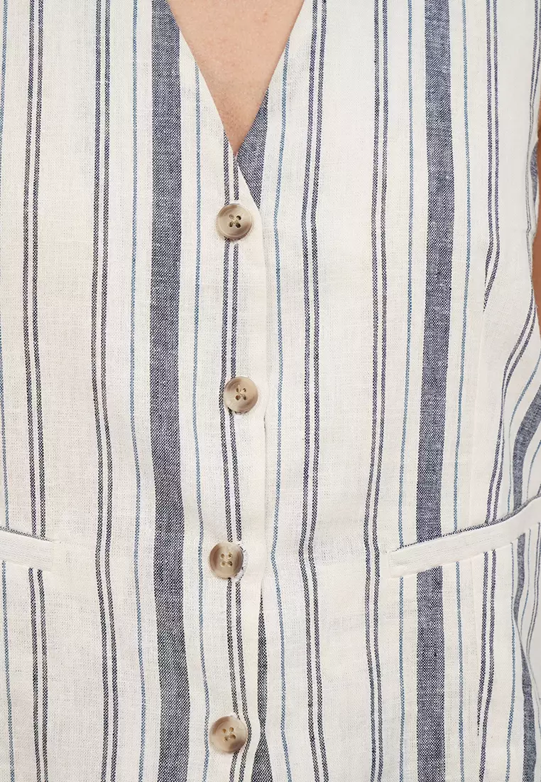 Stripes Linen Blend Vest OFF WHITE