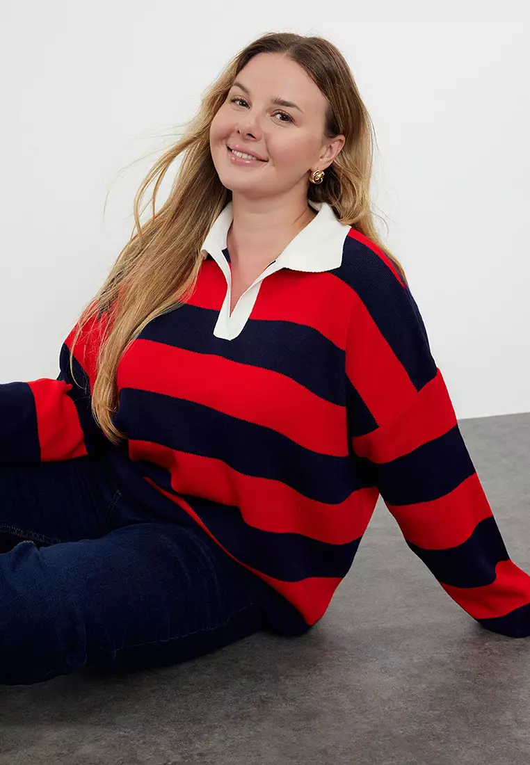 Multicolored Polo Neck Striped Knitwear Sweater Tbbaw23An00045