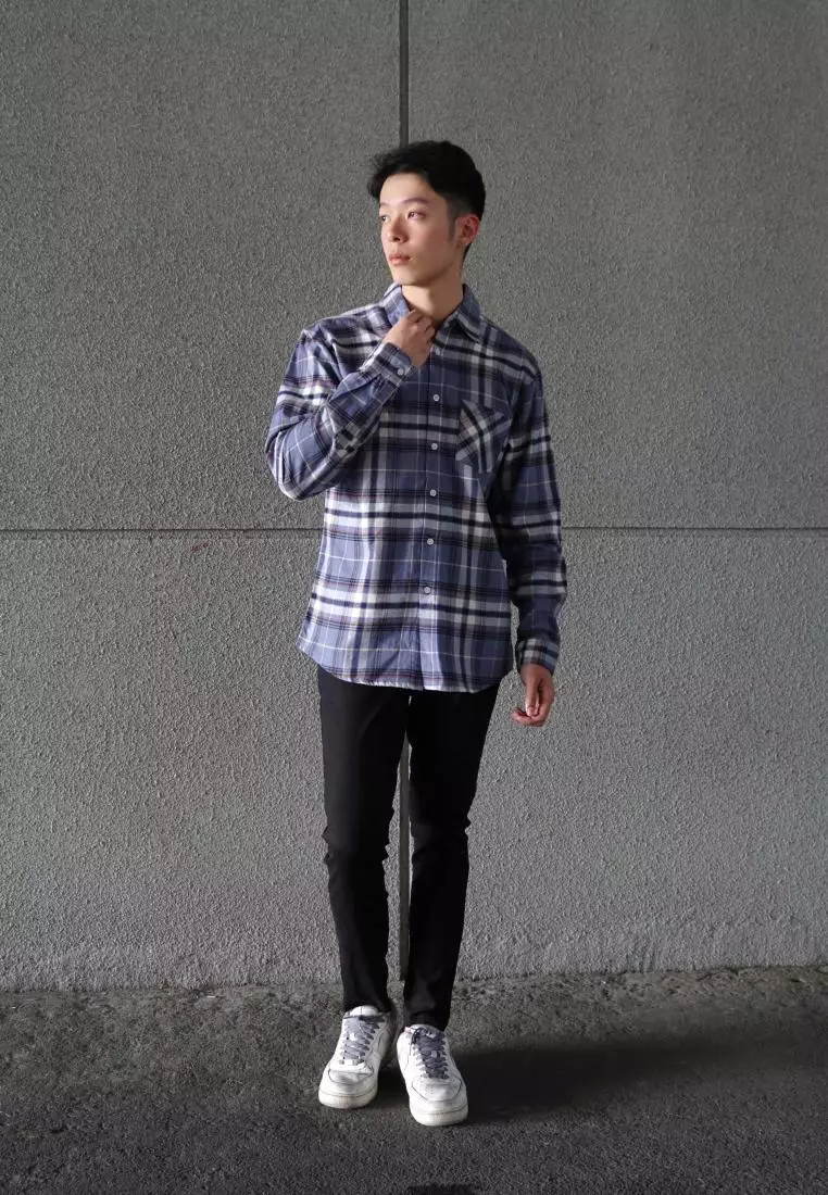 Kale KAREL BLUE / Kemeja Pria Tangan Panjang / Atasan Pria tangan Panjang / Kemeja Flanel / Kemeja Kotak Kotak