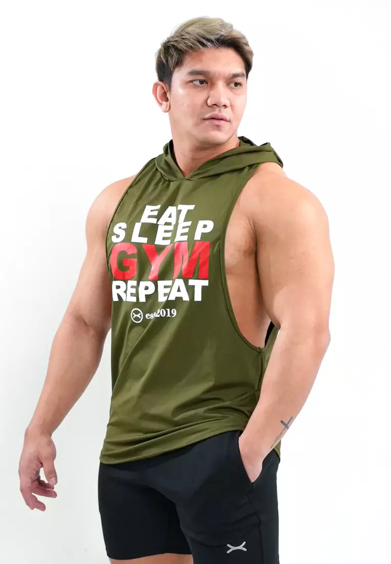 Hoodie Super Deepcut Eat Sleep Gym Repeat series Army Green