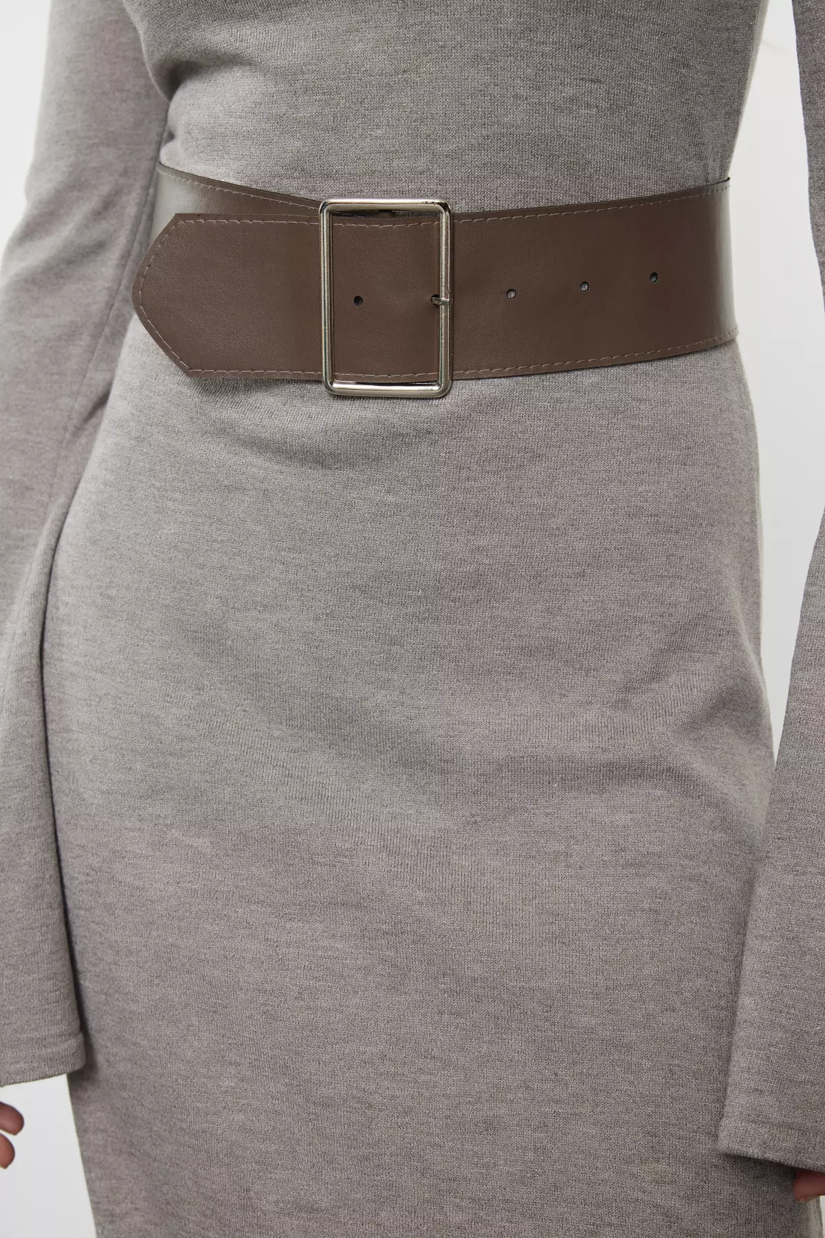 Mink Mercerized Look Premium/Special Yarn Midi Knitwear Belt Dress