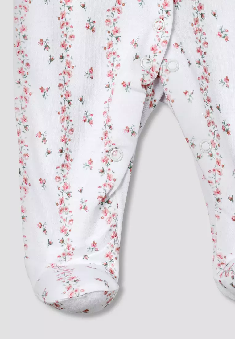 Babyshop Juniors Cotton Round Neck Long Sleeves Sleepsuit With Floral Print