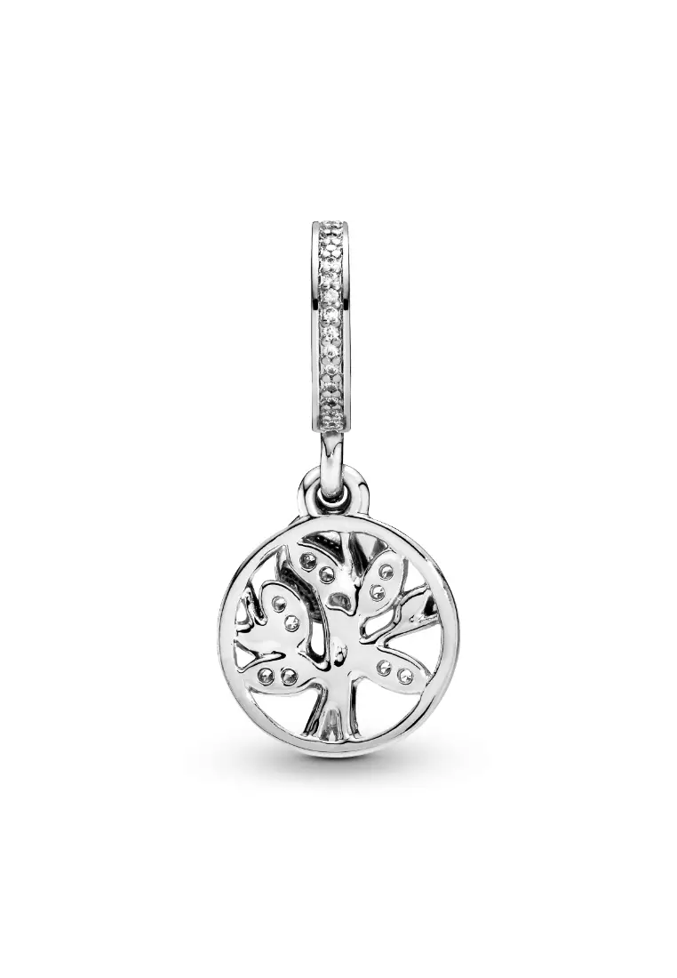 Family Tree Silver Dangle With 14k And Clear Cubic Zirconia