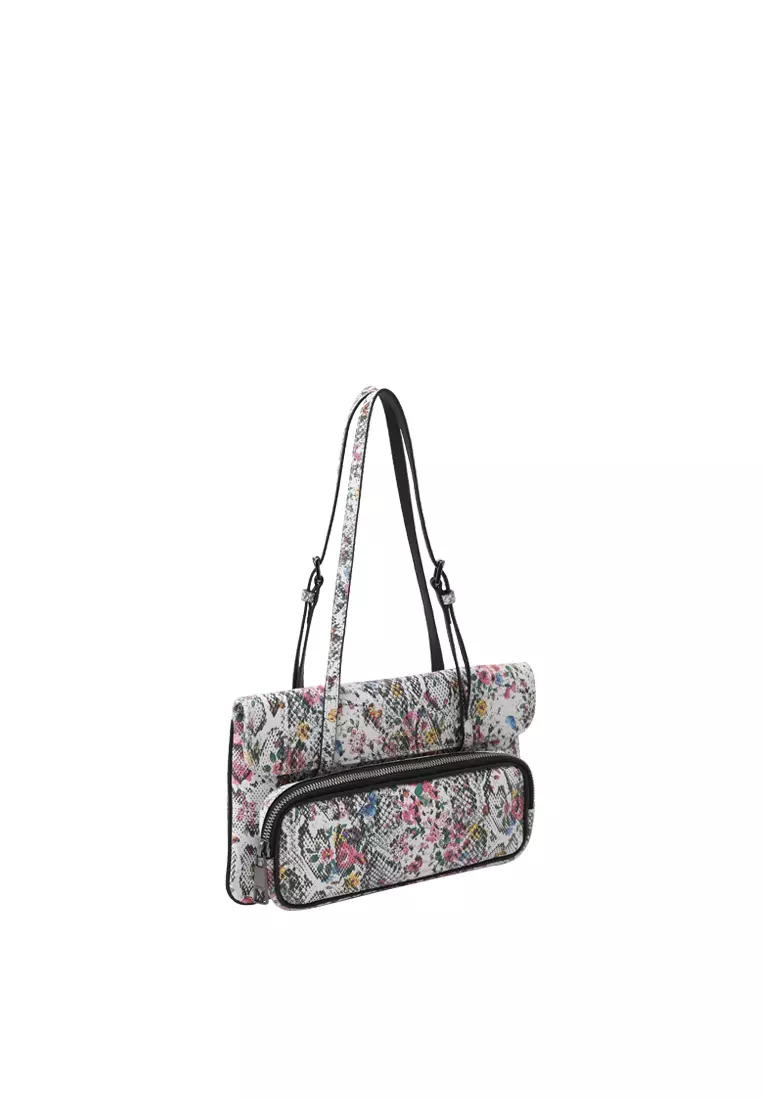 Envelope Shoulder Clutch - Snake Embossed Grey