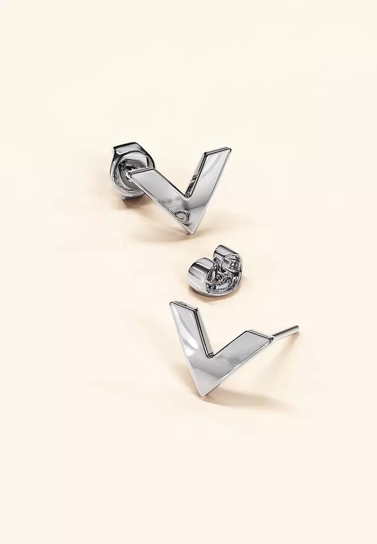 V-Style Stud Earrings in White Gold