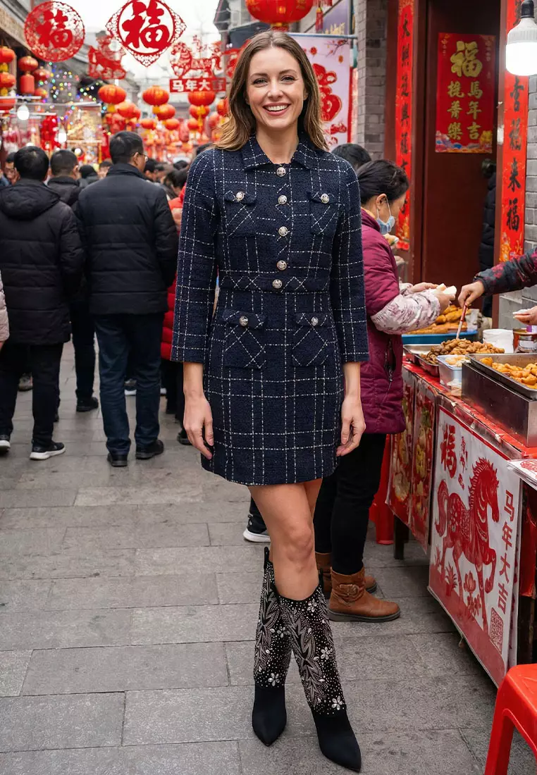 Woven Button-Down Jacket + Mini Dress Combo In Navy