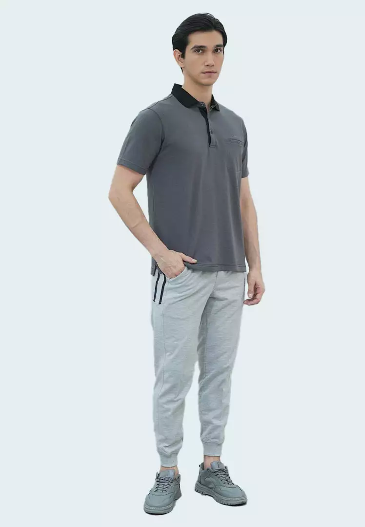 LGS - Kaos Polo Casual Pria - Katun Premium - Shirt Lengan Pendek - Motif Polos Basic - Bertekstur Popcorn - Abu Muda - CWS.225.U3398.02.C