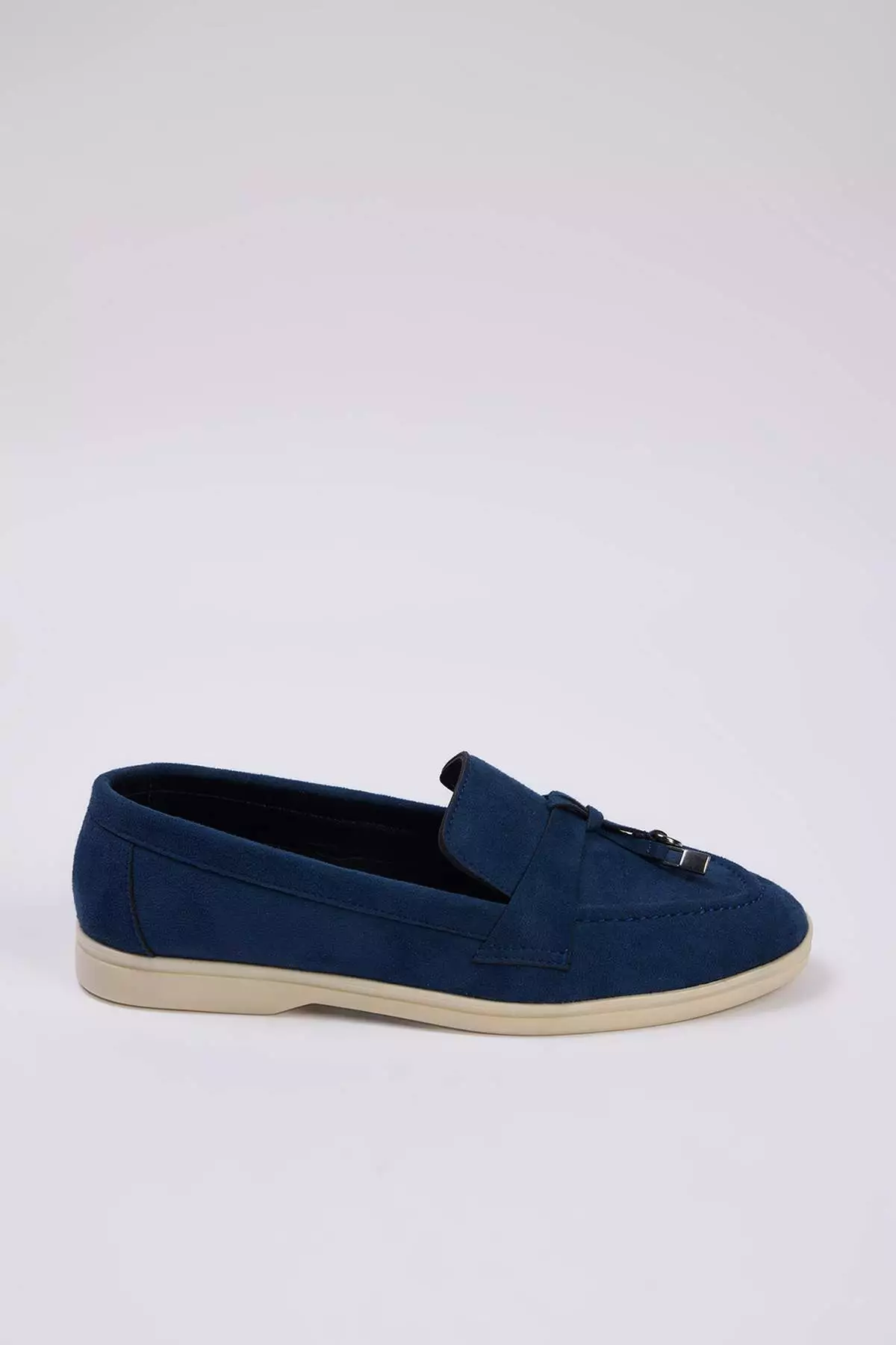 Navy Blue Suede Women's Loafer Shoes With Accessory Detail Takeaway26La00000