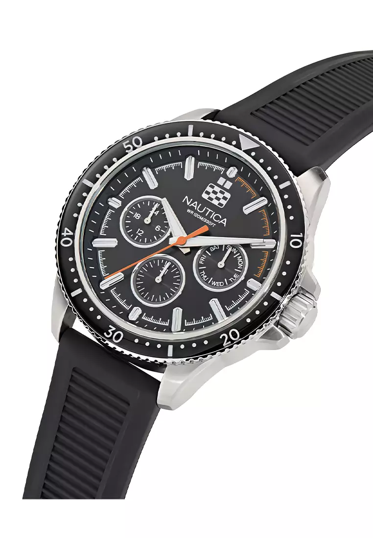 Jam Tangan Analog Pria - Nautica NCT Windrose - NAPWRF401 - Black Rubber Strap