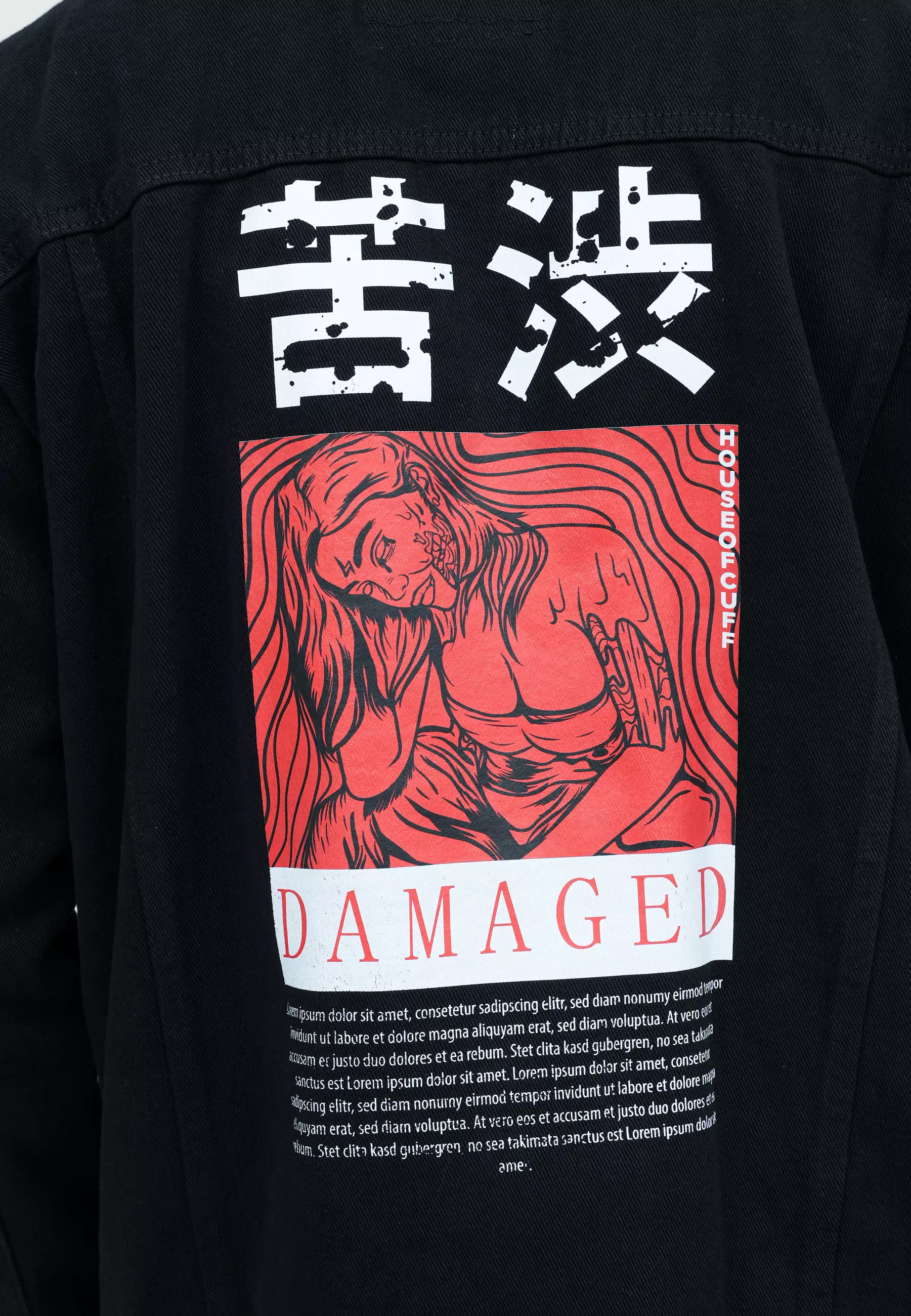 Houseofcuff Jaket Jeans Denim Hitam Tebal Pria Unisex Damaged