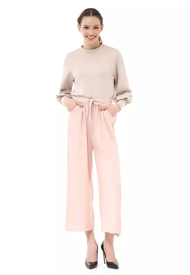 Stella Celana Panjang Casual Wanita Kulot Loose Pants Homewear Material Rayon ORIGINAL - Soft Peach