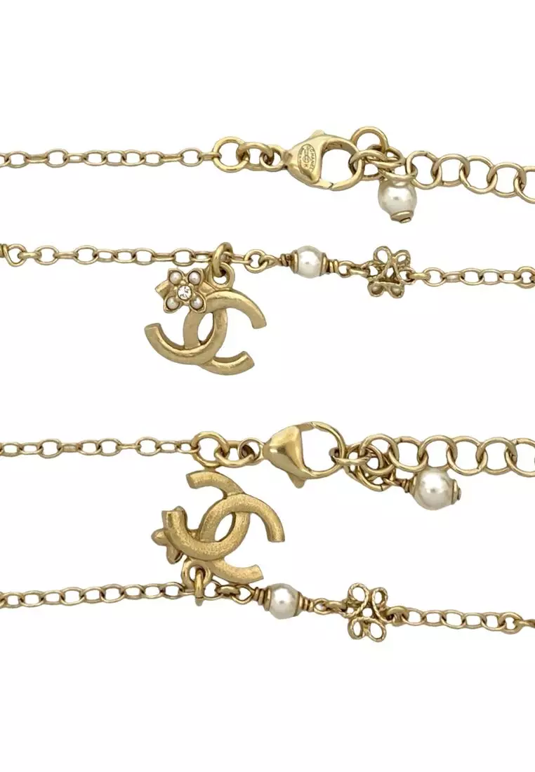 Pre-Loved Chanel Gold Plated Faux Pearl Cc Pendant Flower Station Necklace