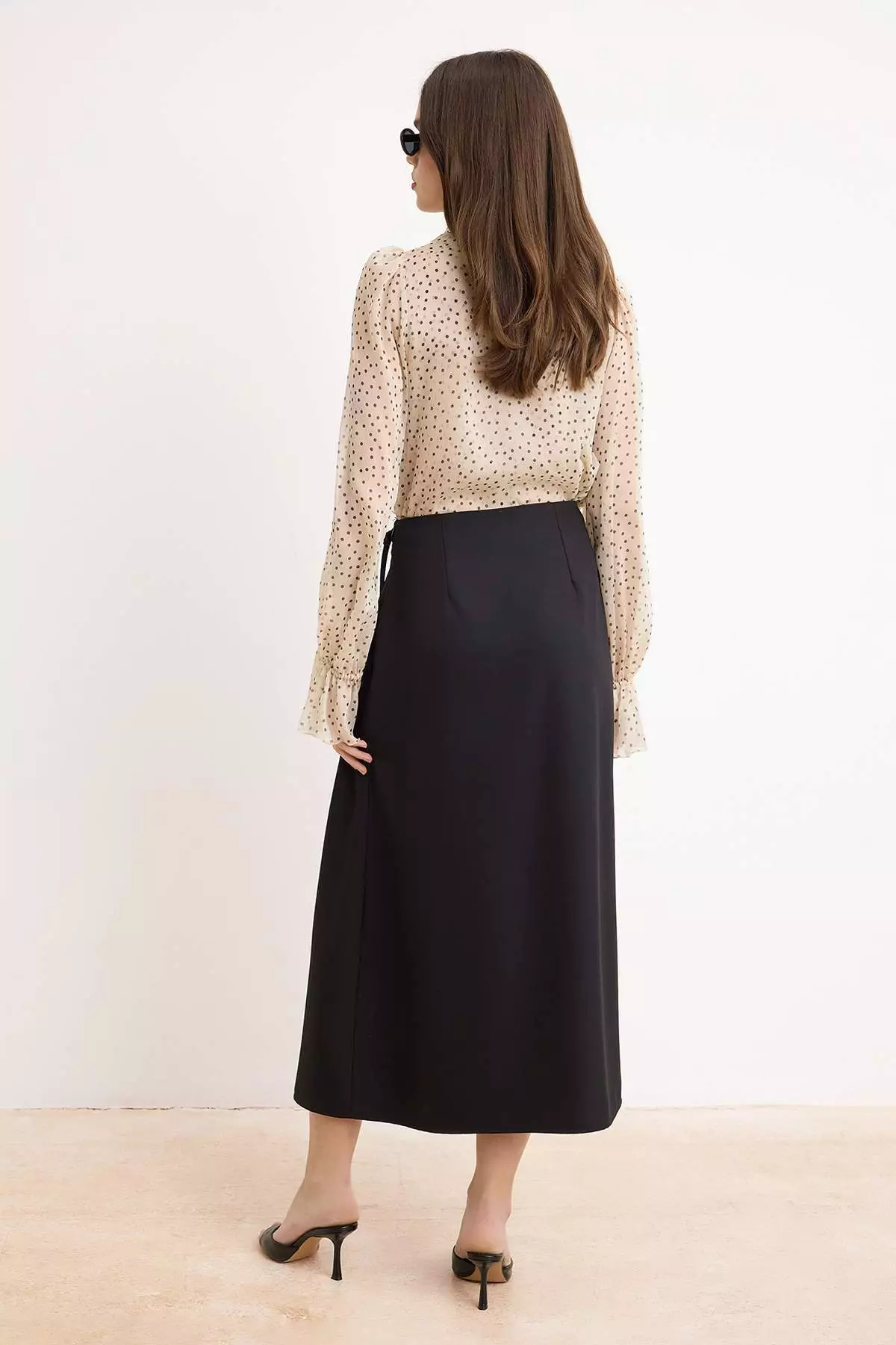 Black A-Line Unlined Plain Weave Hijab Skirt With Pleated Detail On Top And Bottom Tctaw25Ee00007