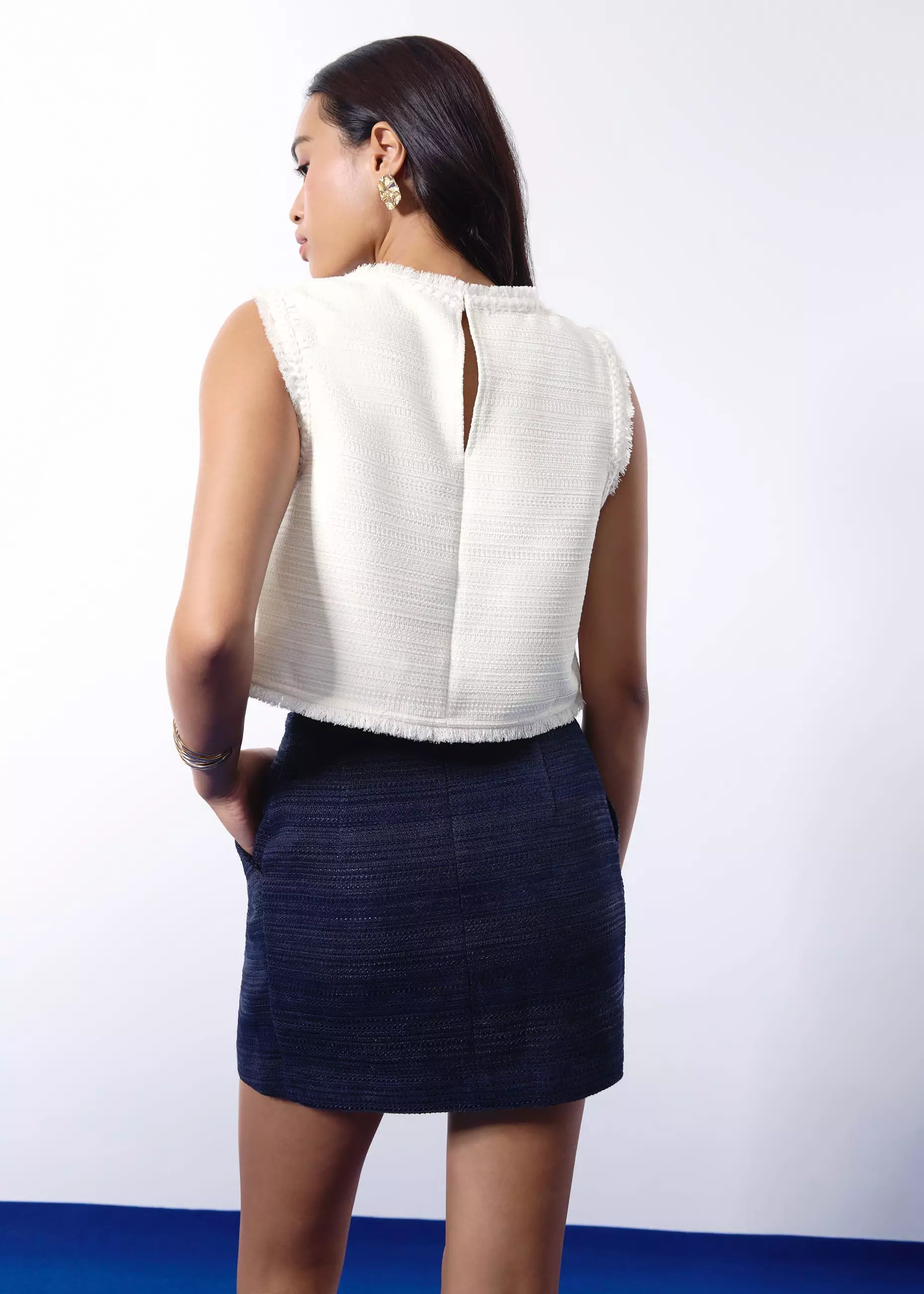 Atasan Wanita - Maxine Jacquard Tweed Sleeveless Boxy Shell Top