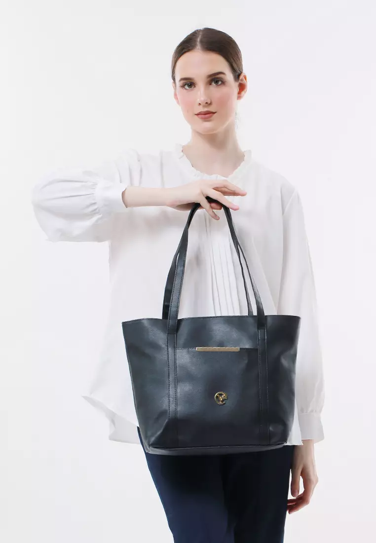 Nina ToteBag Bahan Sintetis Import Design Simple And High Quality - Black