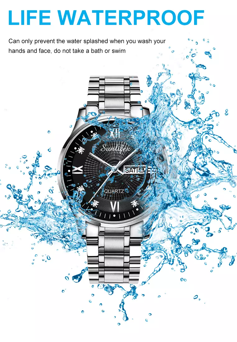 Jam Tangan Pria Original 9011 Anti Air Kuarsa Jam Pria Calendar Tali Stainless Steel Jam Tangan Cowok silverblack