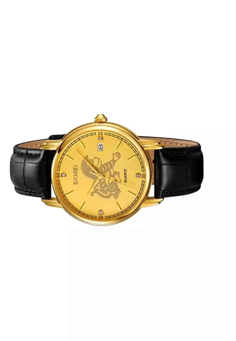Jam Tangan Quartz Analog Shio Chinese Zodiac Waterproof 30M Monyet ORIGINAL - Black Gold