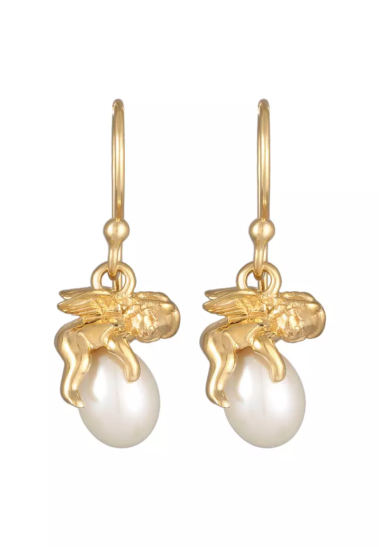 Anting Perhiasan Perak 925 Wanita Angel Mutiara Gold Plated
