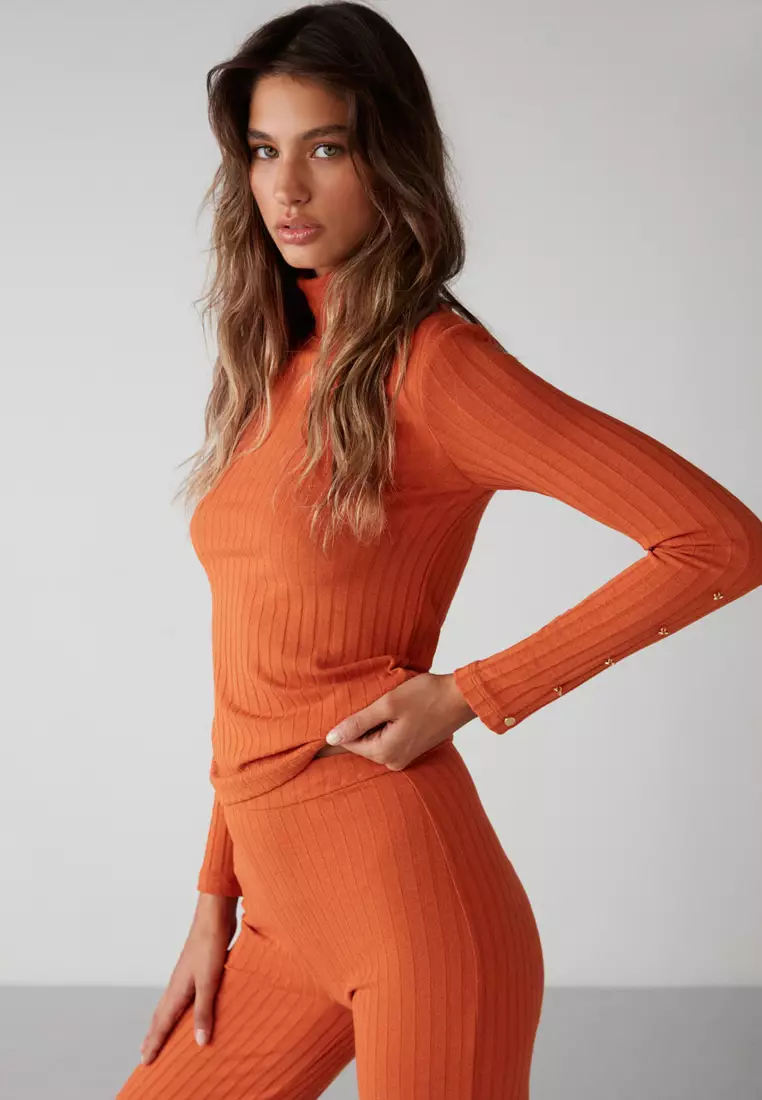 Moranes Gold Button Turtleneck Top