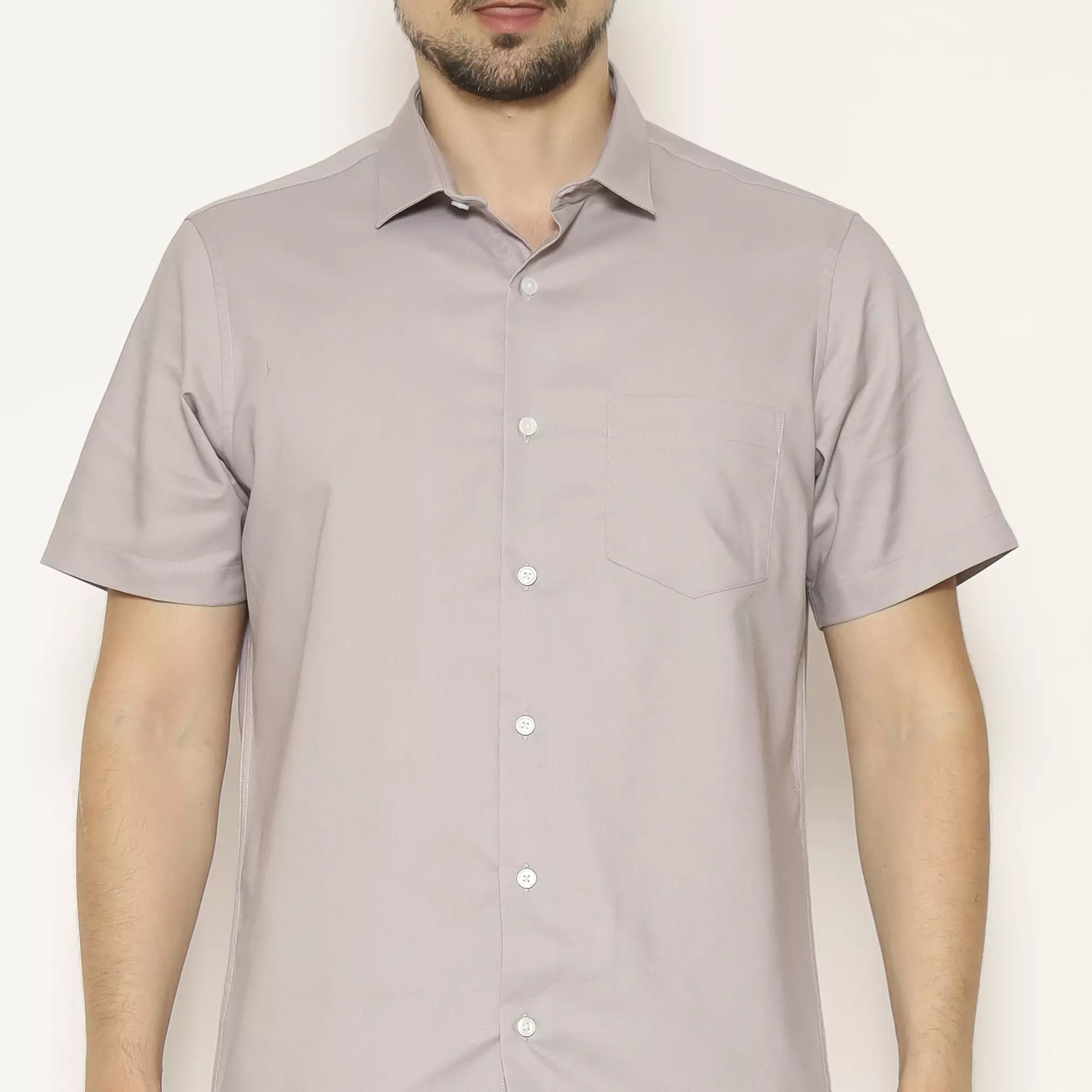 MAGINOT Kemeja Pria Basic Polos Lengan Pendek GREY