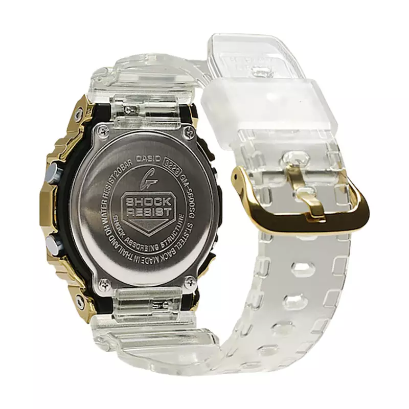Jam Tangan Pria Casio G-Shock GM-5600SG-9DR Gold Ingot Collection Square Metal Covered Digital Dial Clear Resin Band