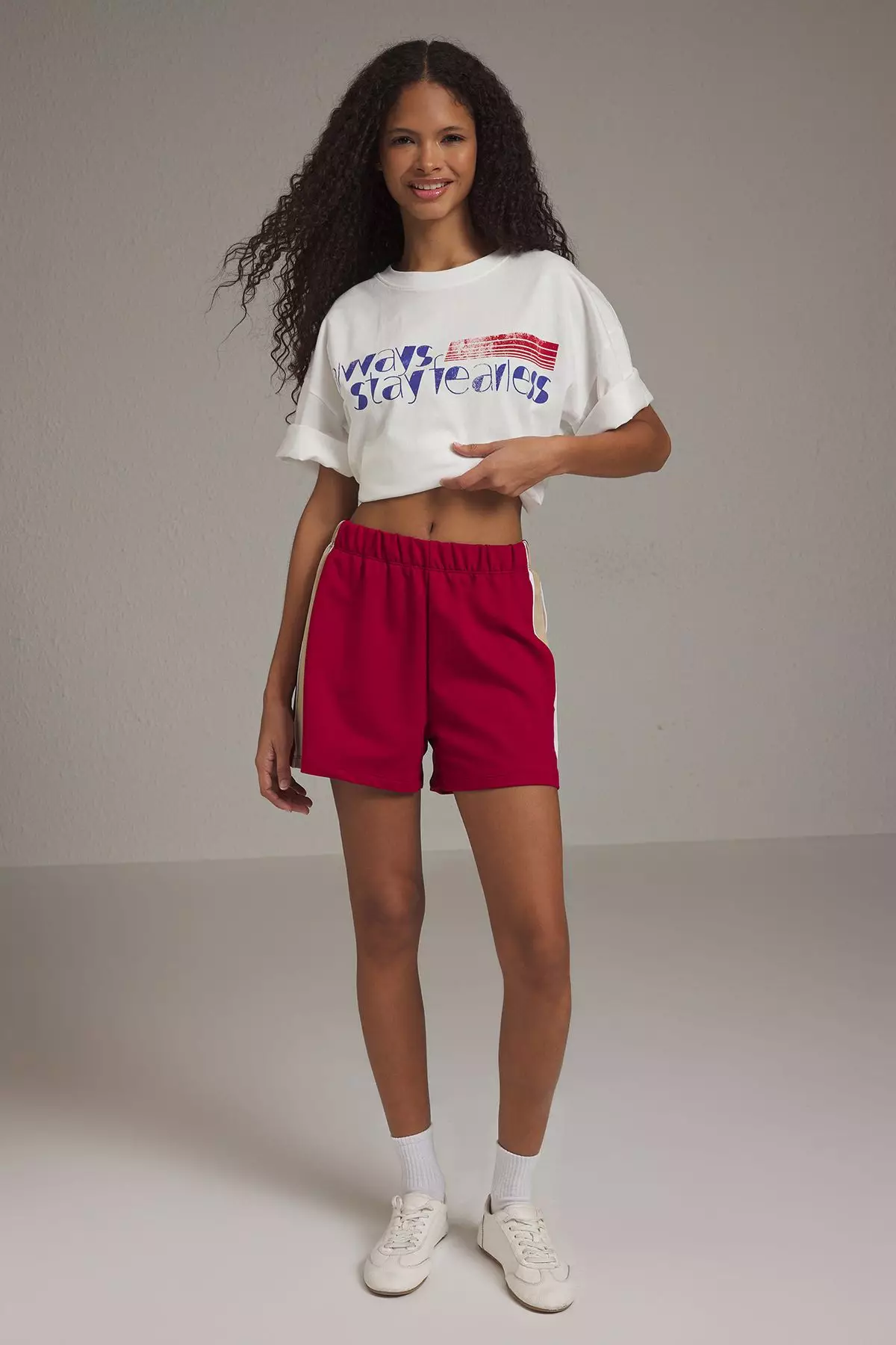 Burgundy Color Block Mini Shorts & Bermuda TWOSS25SR00063