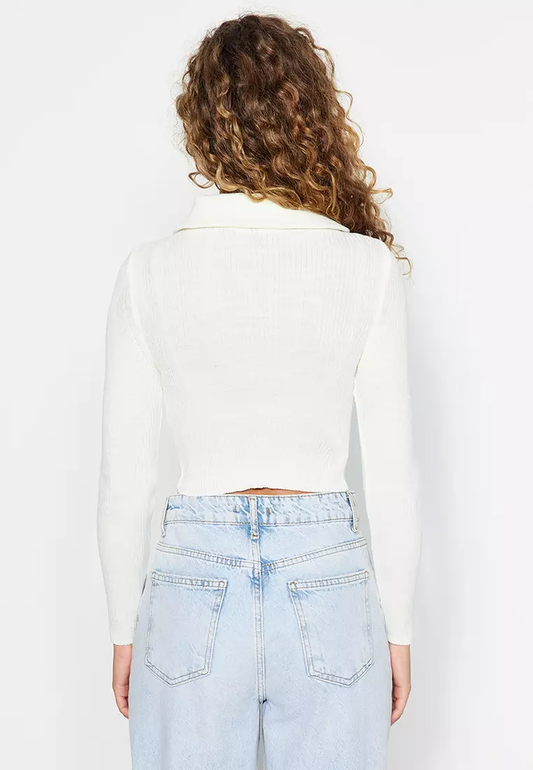 Zip crop sweater hot sale