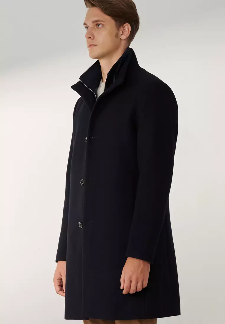Midnight Night Blue Faux Two-Piece Down Overcoat