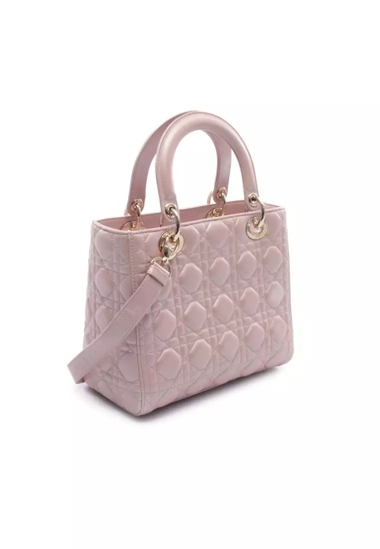 Pre-Loved Dior Medium Iridescent Lambskin Cannage Lady Dior