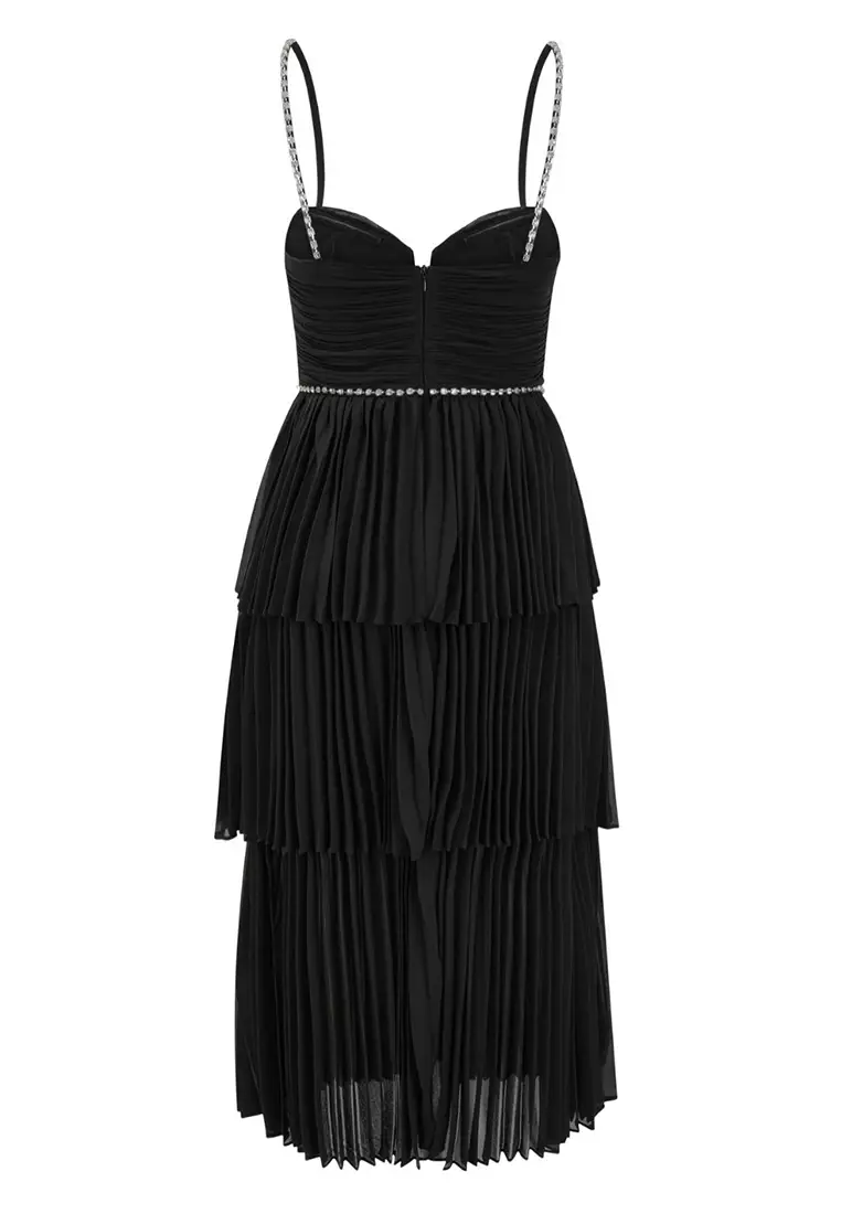 High Waisted Embellished Luxury Quality Black Dress CA090827