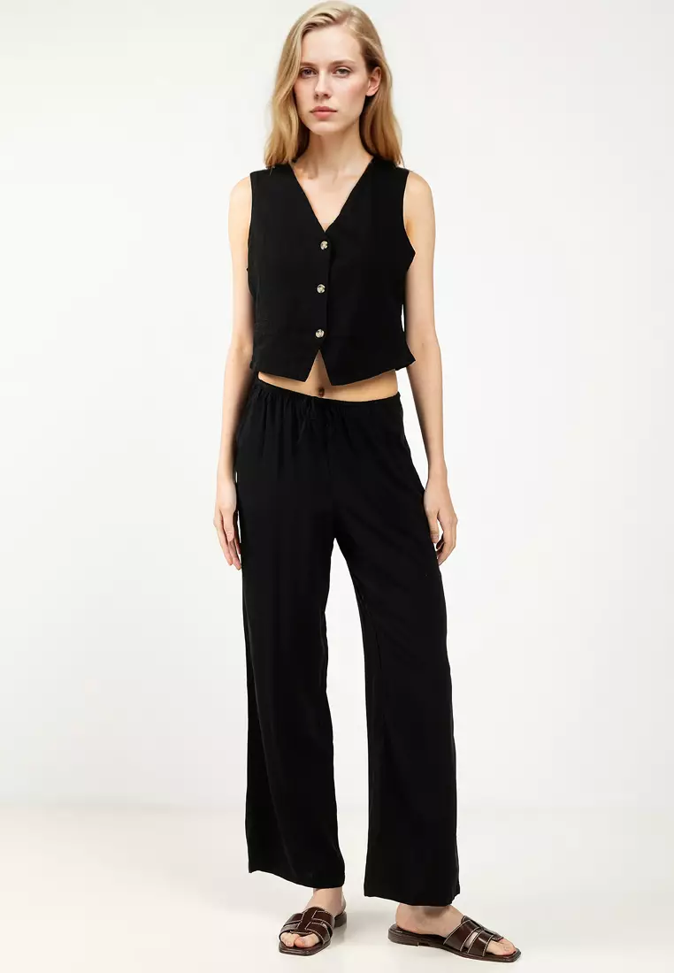 Normal Waist Wide Woven Pants
