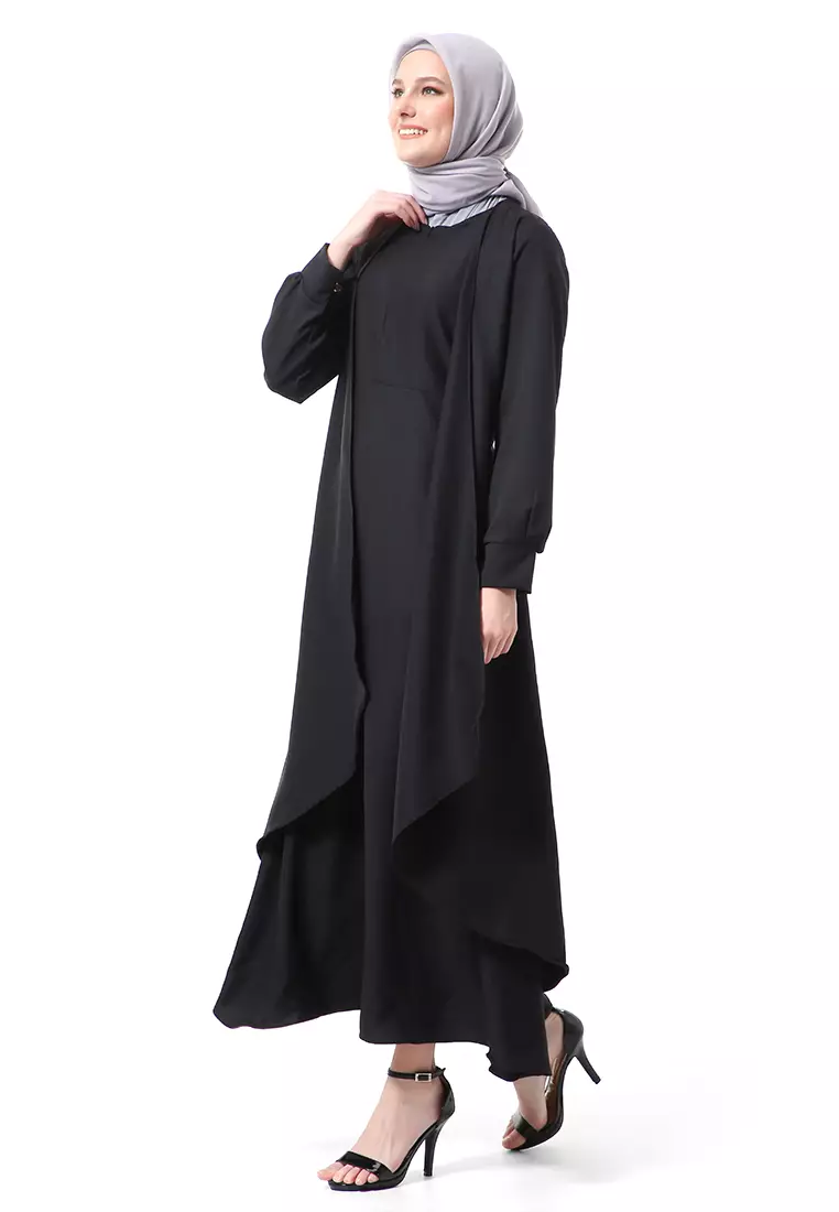 Catline Dress Gamis Jumbo Syar'i Lengan Panjang Regular Fit Premium Quality - Hitam