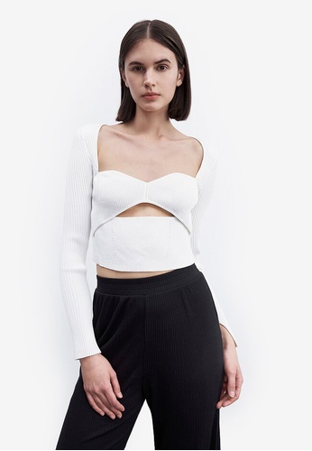 Urban Revivo white Cut Out Ribbed Knit Top 46041AAEE4FE72GS_1