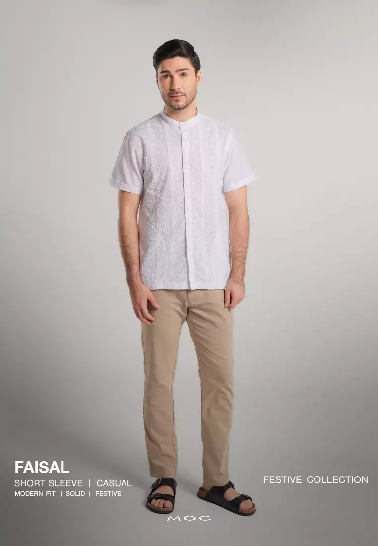 MOC Kemeja Shanghai Lengan Pendek Pria Faisal - White