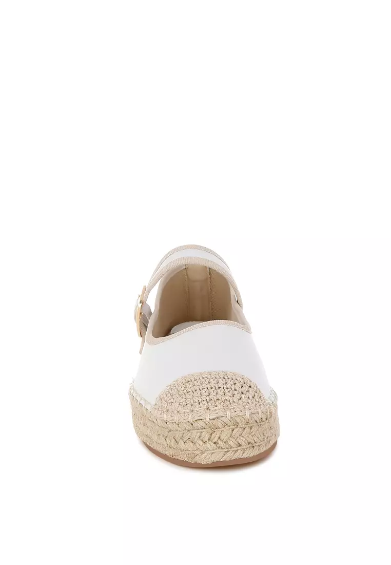 Genuine Leather Mary Jane Espradrilles in White