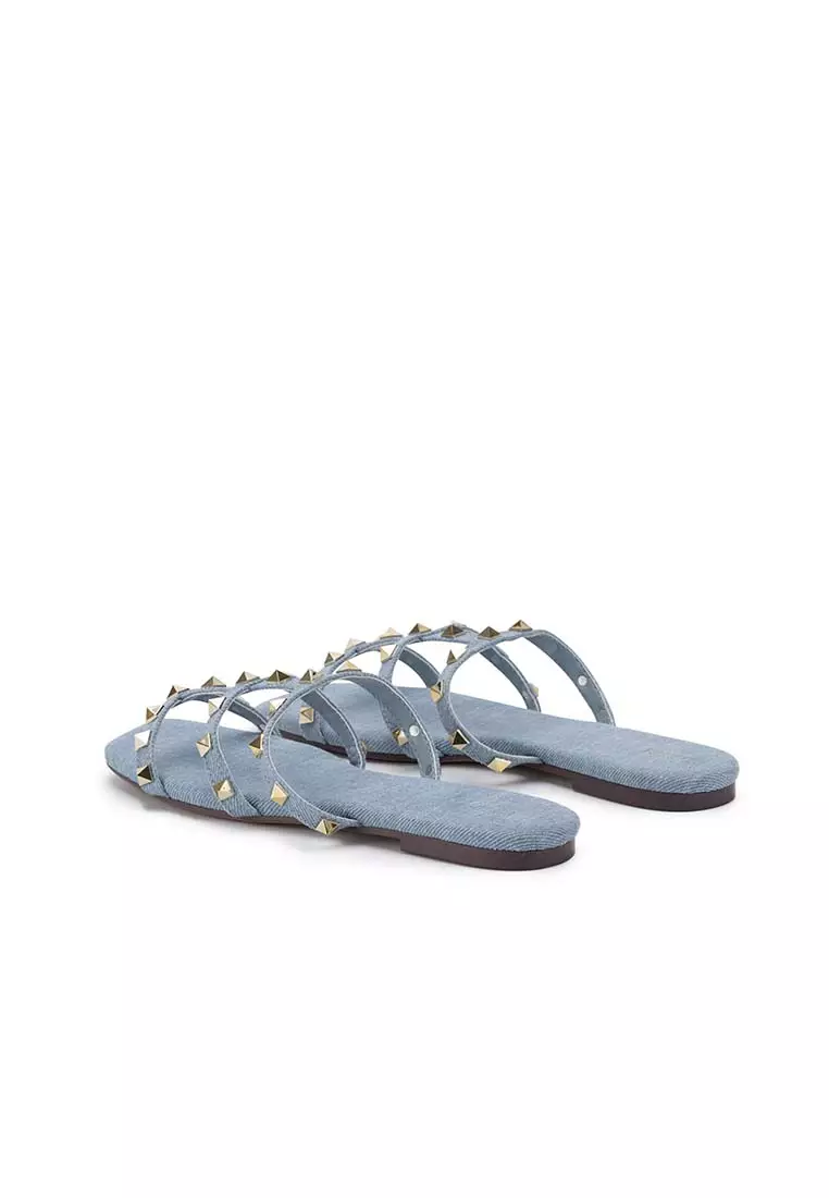 STUDDED FLAT SLIDE 四方凸钉平底拖鞋