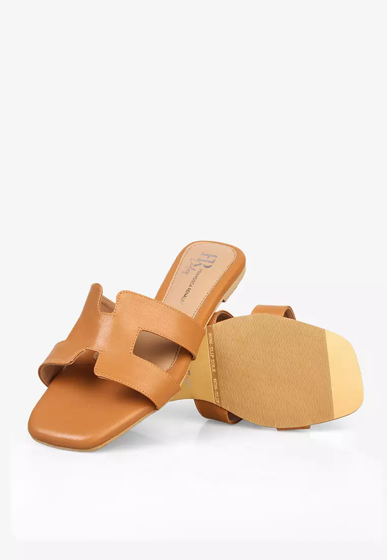 Flat Sandal Slip On Wanita Sandals Anti Slip L.Florent 01 Warna Tan