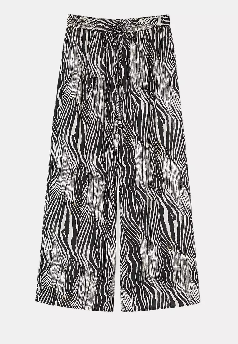 Beach Wear Black Zebra Pattern Woven Pants Tbbss26Ar00018