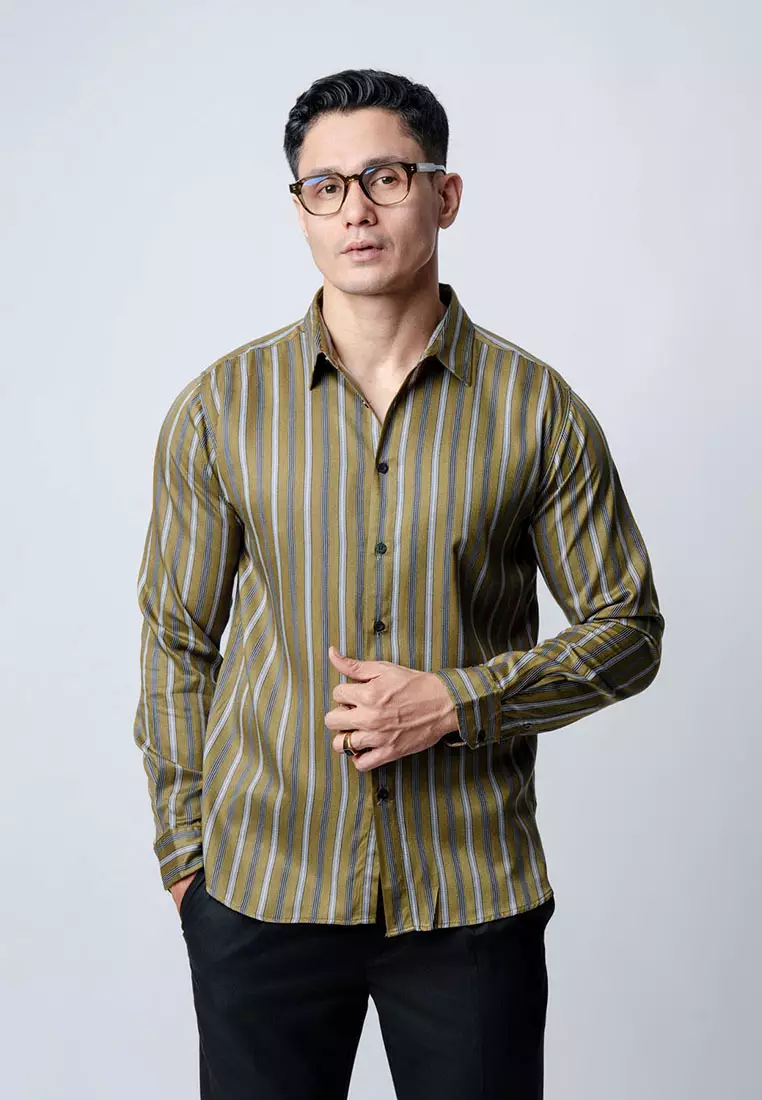 Virgo Stripe Shirt Army LS