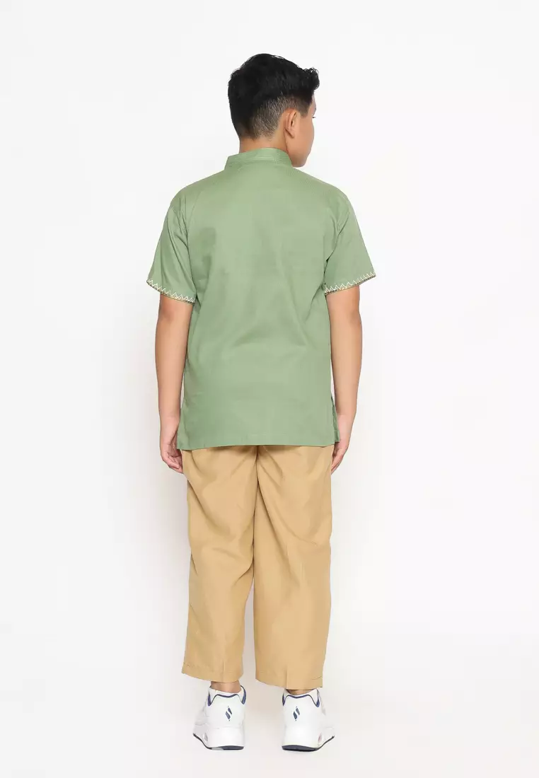 Baju Koko Set Anak Laki Bordir Viral Light Green - GENUINE