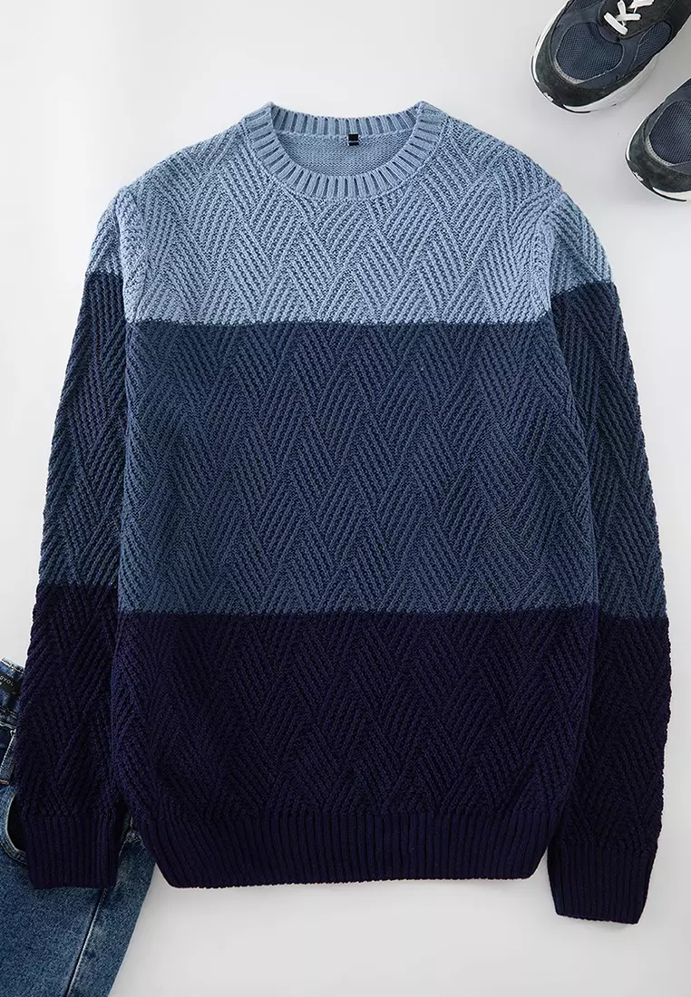 Indigo Regular Crew Neck Color Block Sweater Tmnaw20Ls0026