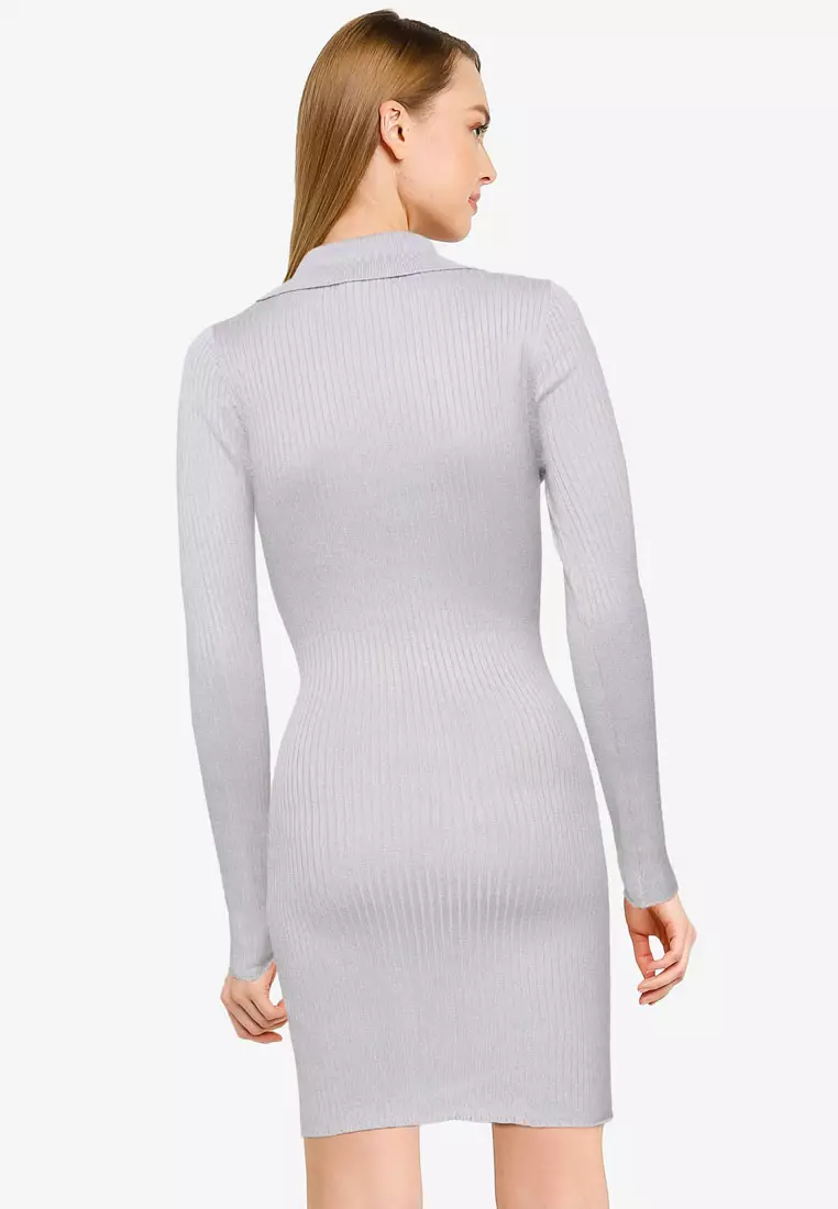 Buy Missguided Zip Front Collar Ribbed Mini Dress 2023 Online | Zalora  Philippines