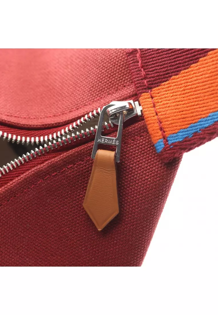 Pre-Loved Hermès Bride-a-Brac PM Hpavilion Rouge Ash Handbag canvas Brown multicolor silver hardware