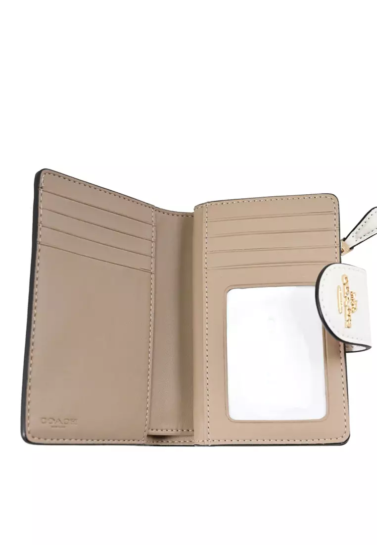 Medium Corner Zip Wallet In Signature Canvas With Floral Print - Light Brown