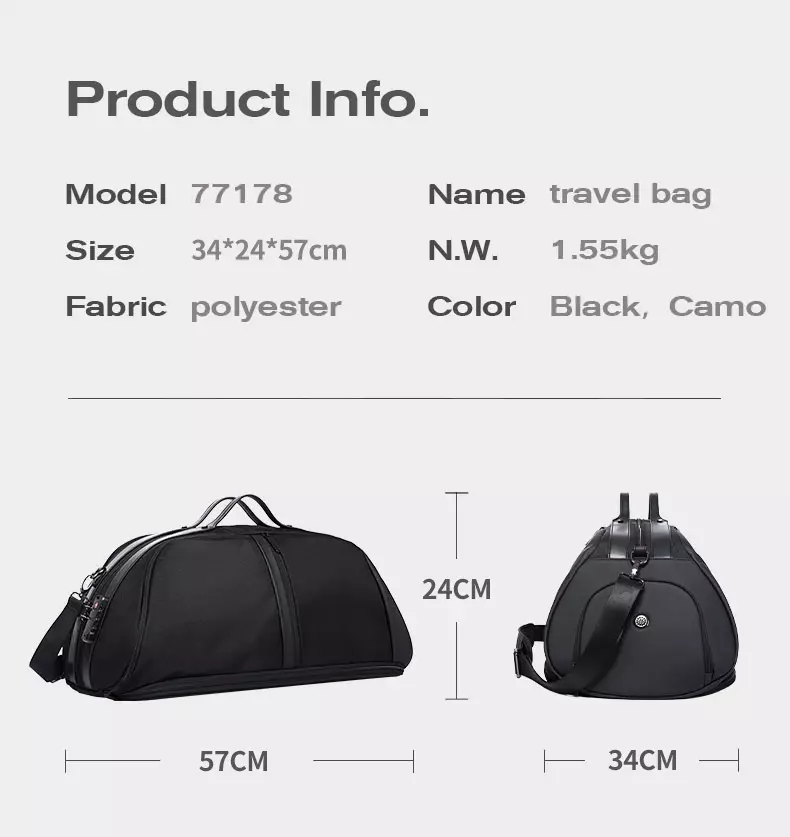 Bange BG77178 Tas Multi Fungsi Travel duffle bag GYM Pria Lock TSA - BLACK