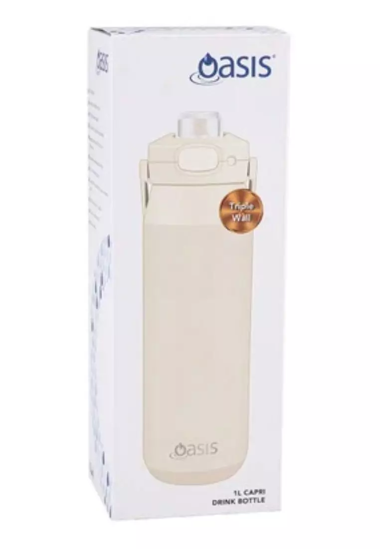Oasis Ceramic Stainless Steel Triple Wall Capri Quick Release Drink Bottle 1L - Alabaster