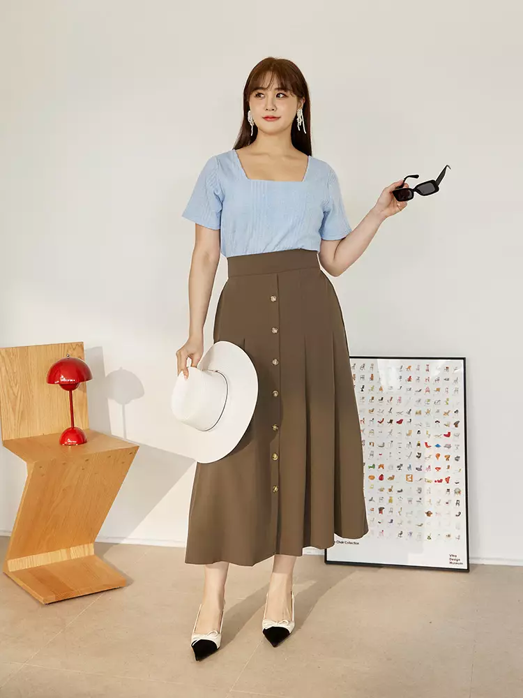 Button-down pleats A-line blazer-style long skirt [CA2959]