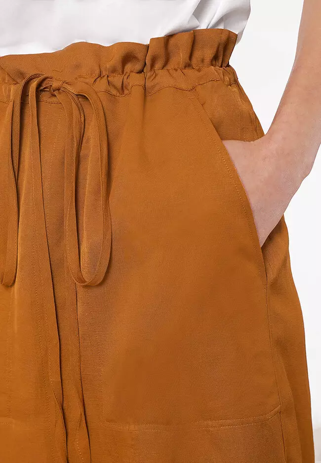 Drawstring Waist Split Hem Midi Skirt